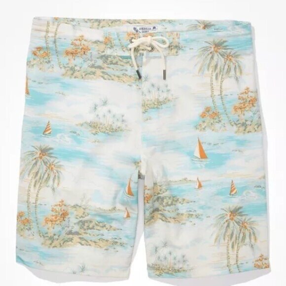 American Eagle Swim Trunks Board Shorts Men Medium Tropical Print 9" Inseam - Picture 4 of 10